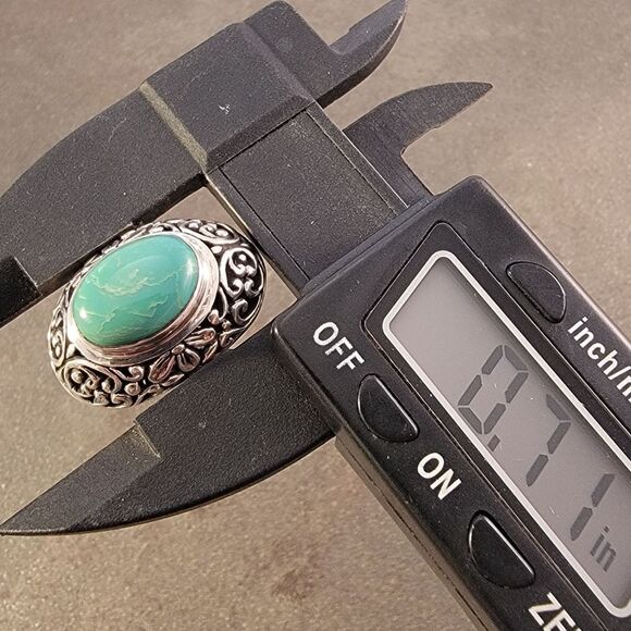 Bali Flower Scroll Green Turquoise Sterling Silver Statement Ring - Picture 9 of 9